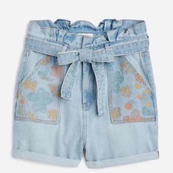 Driftwood Paperbag High Rise embroidered pocket tie waist jean shorts size 30 - Picture 7 of 7